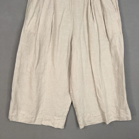 GAP Pants Womens 12 Beige Linen Wide Leg Culottes Cropped Pleated Minimal Resort - Picture 3 of 16